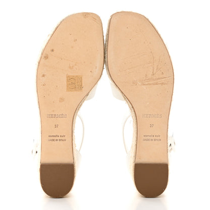 Hermes Goatskin Elda Espadrille Wedge Sandals 37 White 5 of 8