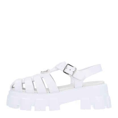 Prada Foam Rubber Metal Triangle Logo Monolith 55mm Cage Sandals 38 White 1 of 10