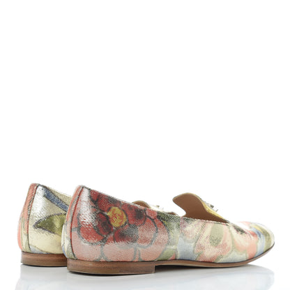 Chanel Crepe Calfskin Floral Printed Metallic Calfskin CC Mocassin Loafers 39 Multicolor 4 of 11