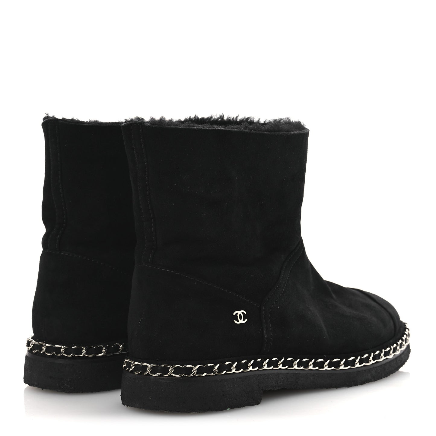 Kid Suede Shearling Womens Cap Toe Chain Short Boots 38 Black