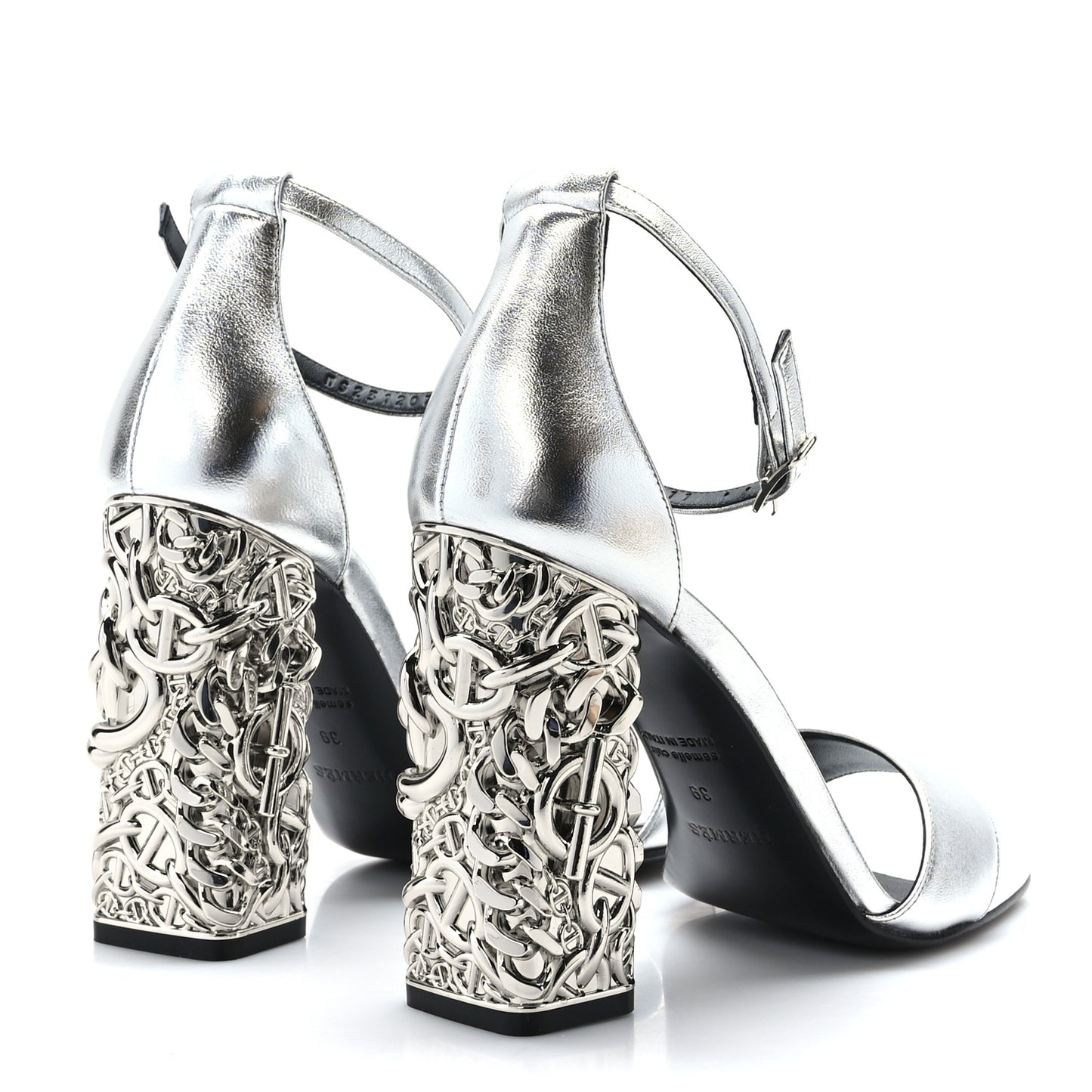 Metallic Goatskin Glam 105 Sandals 39 Gris Argente