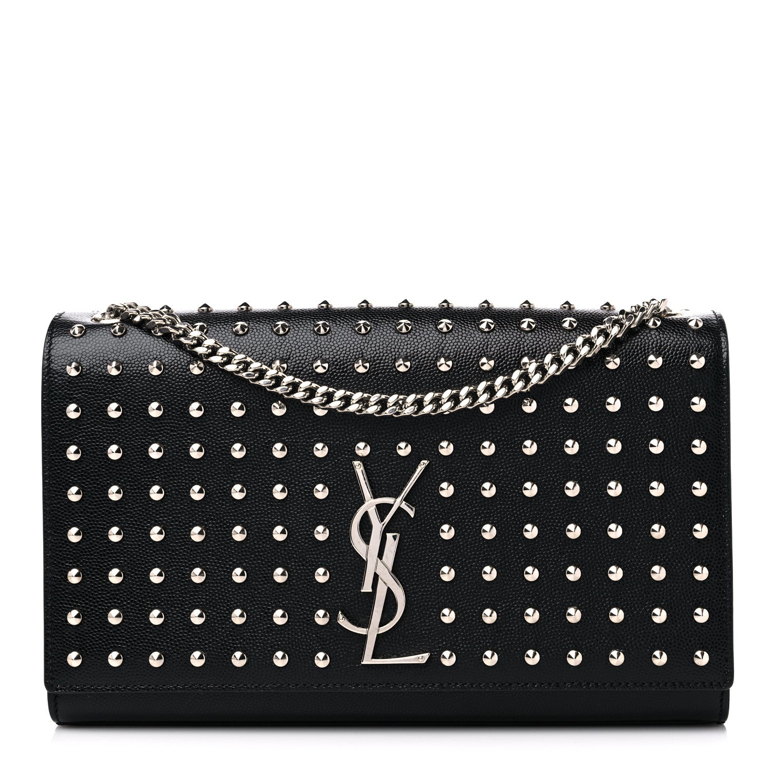 Saint Laurent Grain De Poudre Studded Medium Monogram Kate Satchel Black 1 of 10