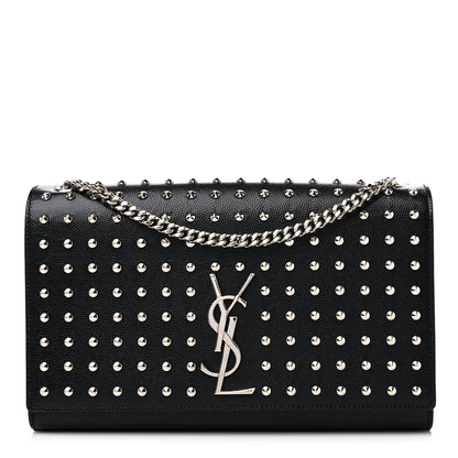 Saint Laurent Grain De Poudre Studded Medium Monogram Kate Satchel Black 1 of 10