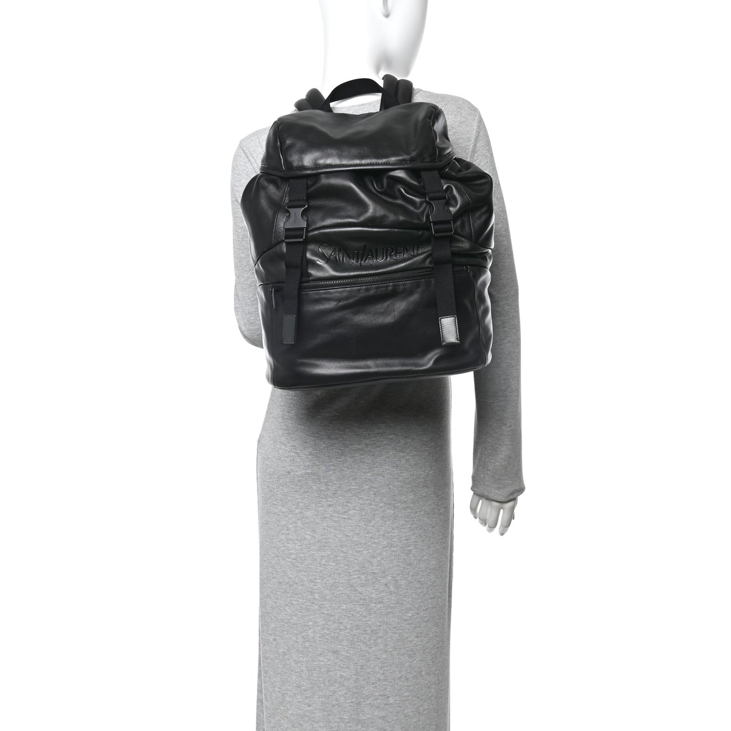 Lambskin Logo Debossed Backpack Black