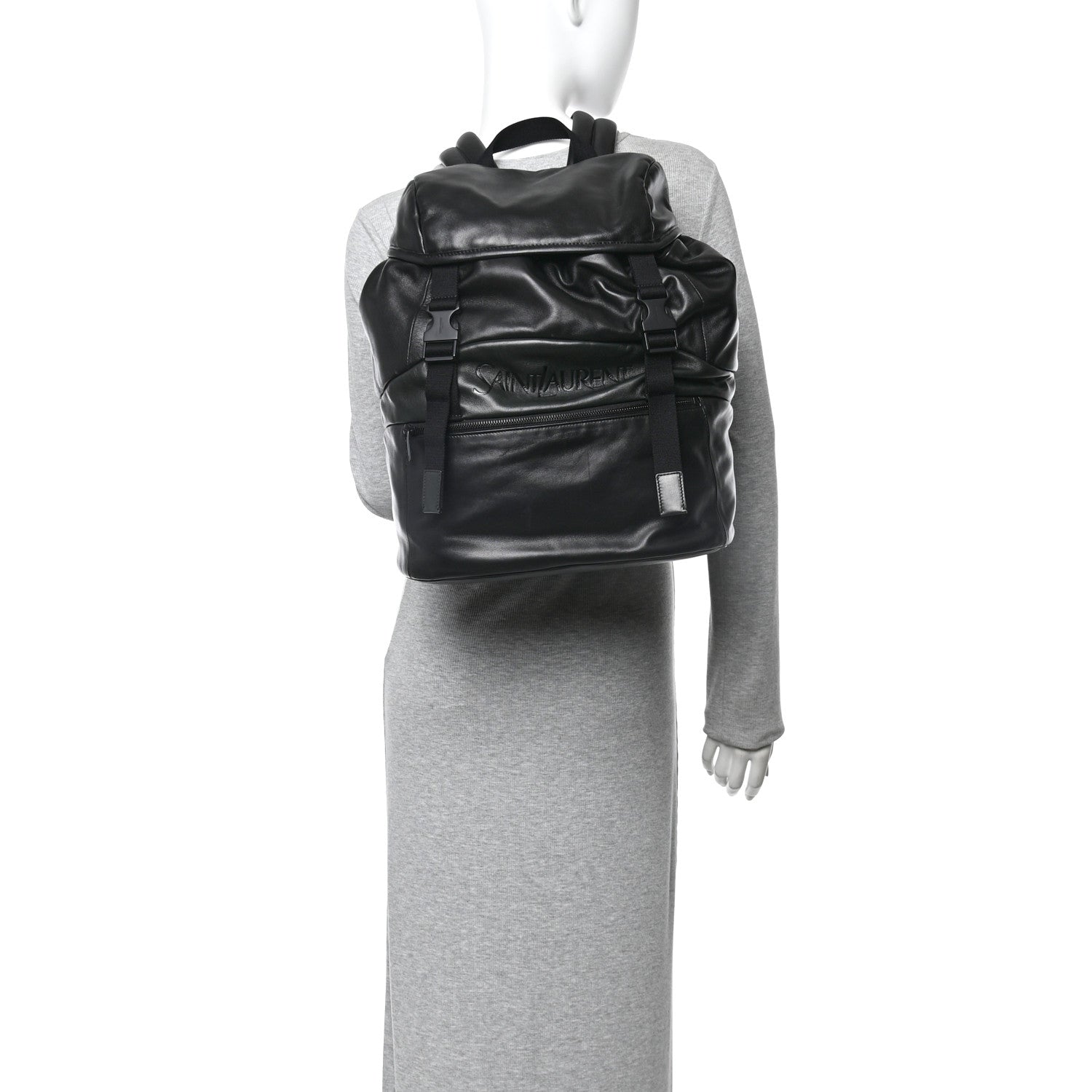 Saint Laurent Lambskin Logo Debossed Backpack Black 2 of 11