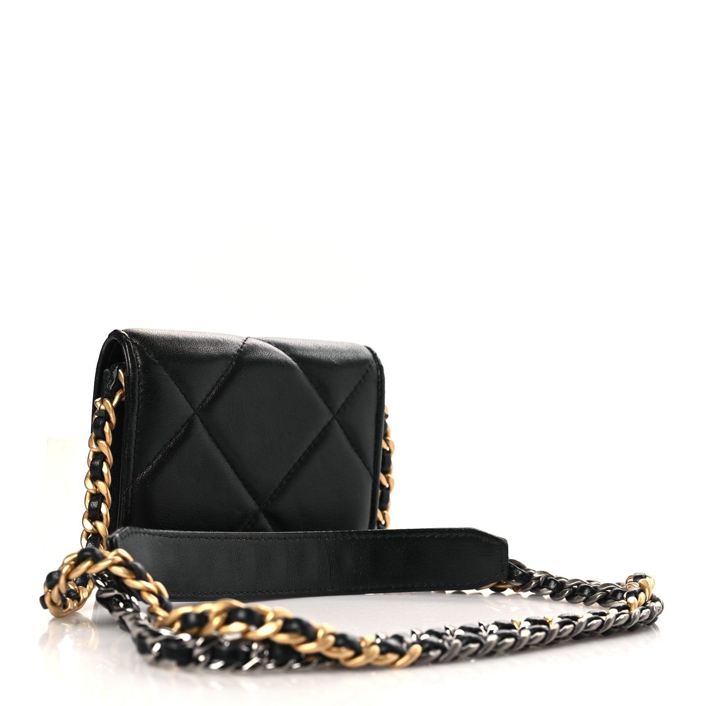 Lambskin Quilted Chanel 19 Flap Coin Purse With Chain Black