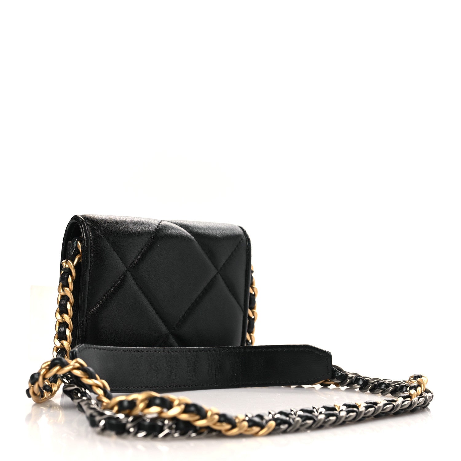 Chanel Lambskin Quilted Chanel 19 Flap Coin Purse With Chain Black 3 of 10