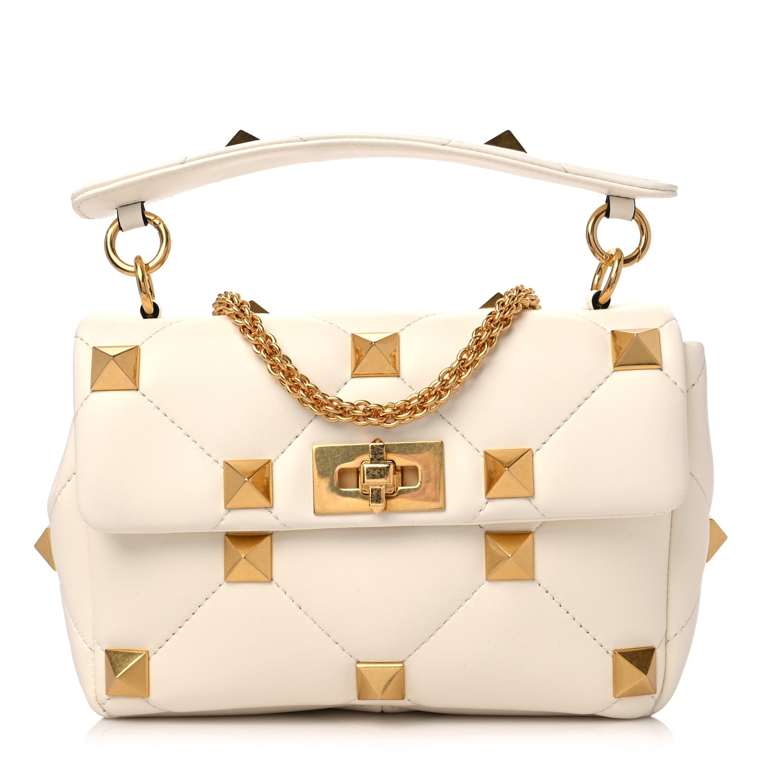 Valentino Garavani Nappa Large Roman Stud Shoulder Bag Ivory 1 of 8