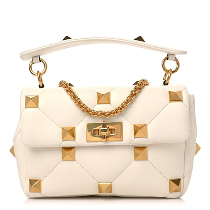 Valentino Garavani Nappa Large Roman Stud Shoulder Bag Ivory 1 of 8