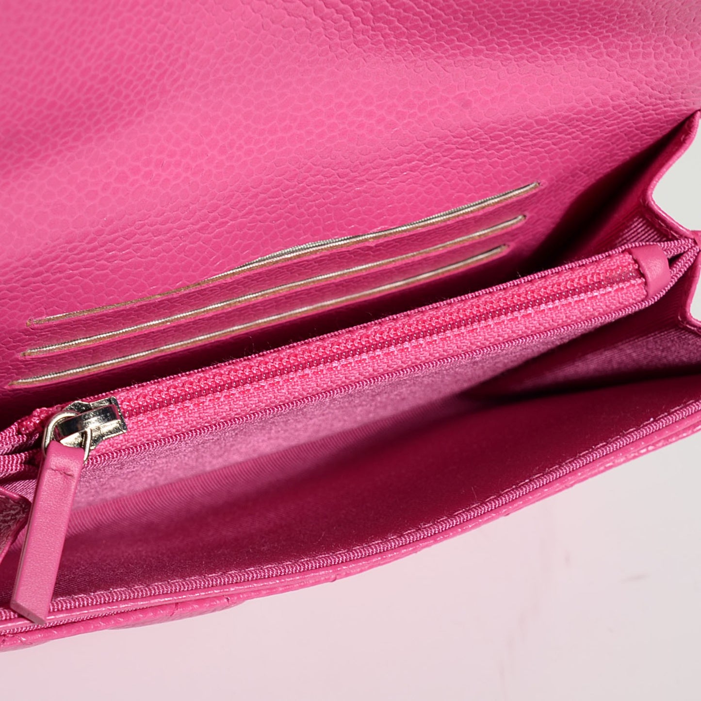 Caviar Quilted Flap Wallet Dark Pink