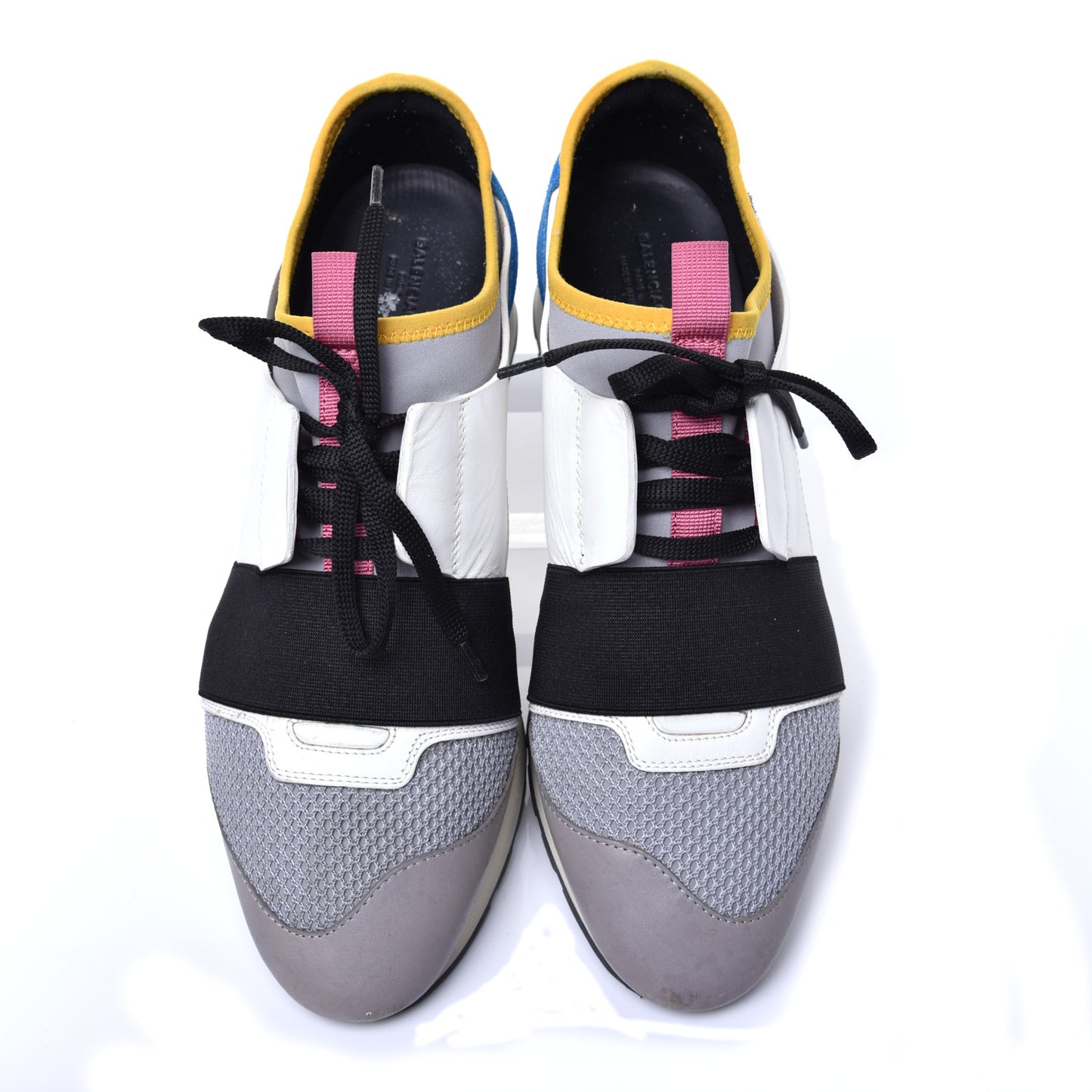 Mesh Calfskin Neoprene Suede Womens Race Runner Sneakers 40 Gris Blue White