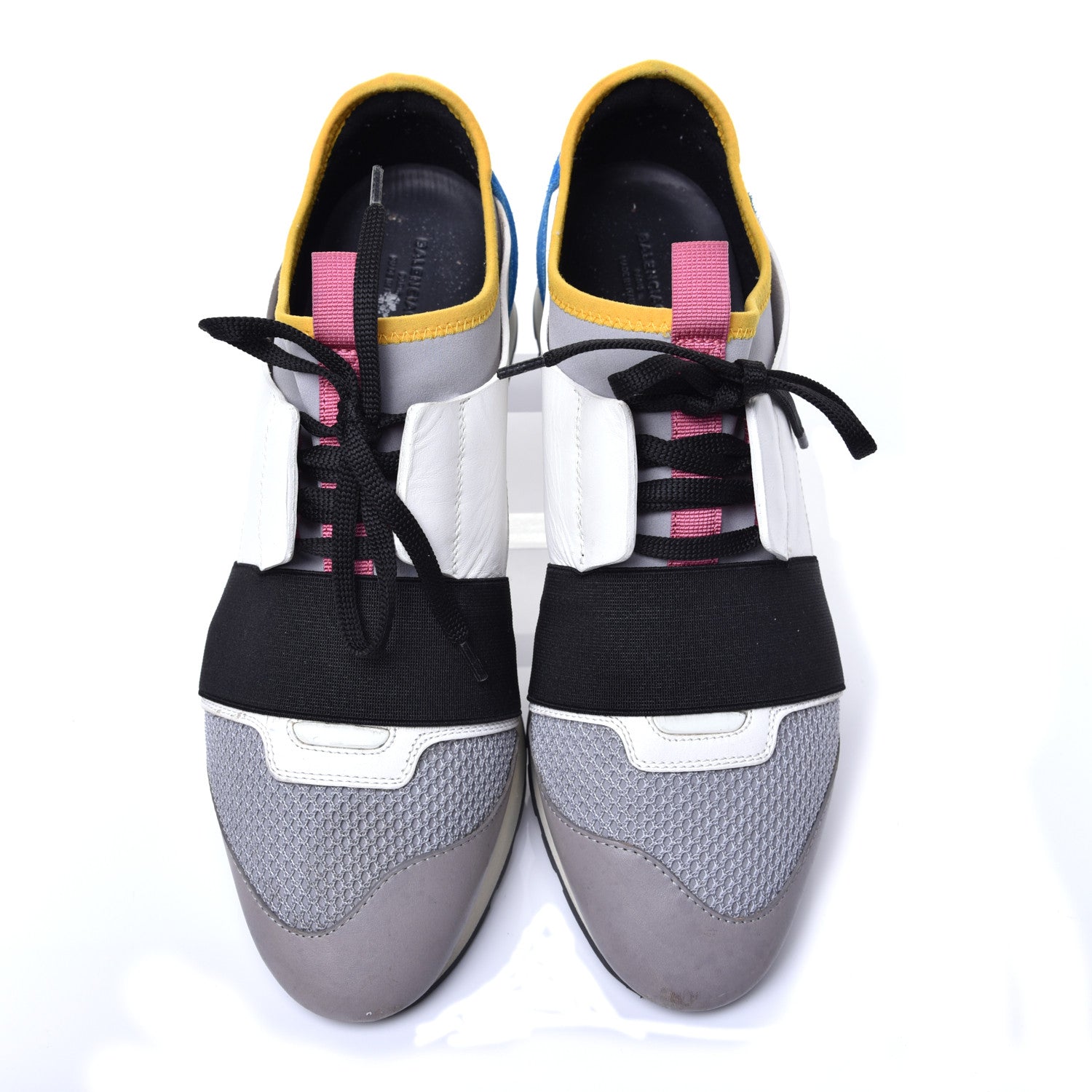 Balenciaga Mesh Calfskin Neoprene Suede Womens Race Runner Sneakers 40 Gris Blue White 5 of 15