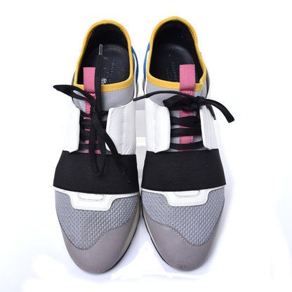 Balenciaga Mesh Calfskin Neoprene Suede Womens Race Runner Sneakers 40 Gris Blue White 5 of 15