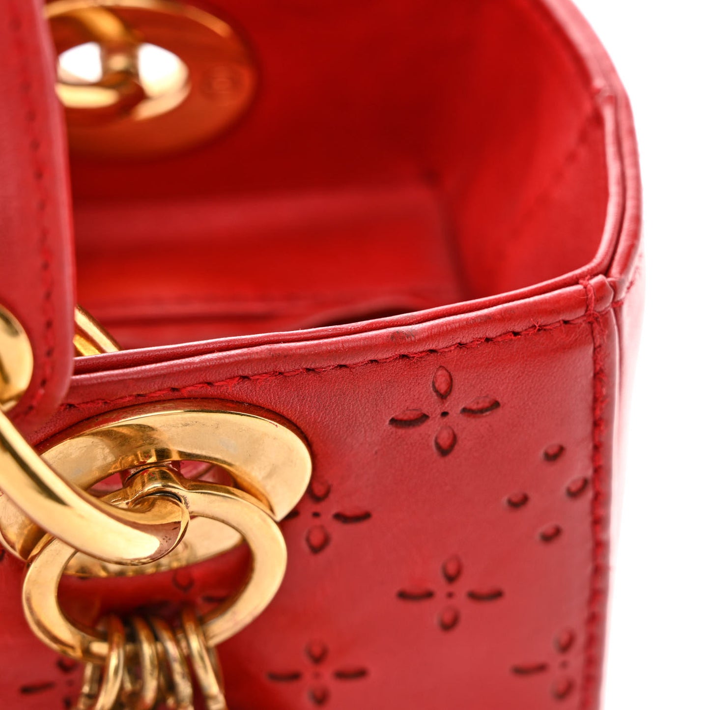 Calfskin Laser Cut Medium Lady Dior Red