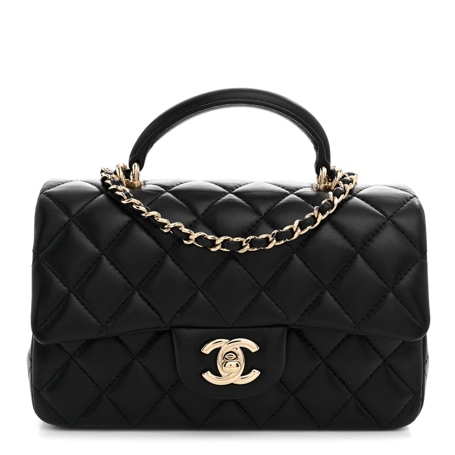 Chanel Lambskin Quilted Mini Top Handle Rectangular Flap Black 1 of 10