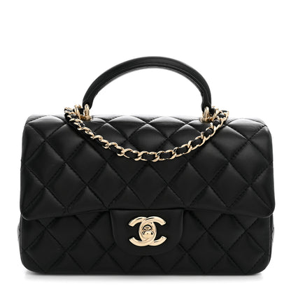 Chanel Lambskin Quilted Mini Top Handle Rectangular Flap Black 1 of 10