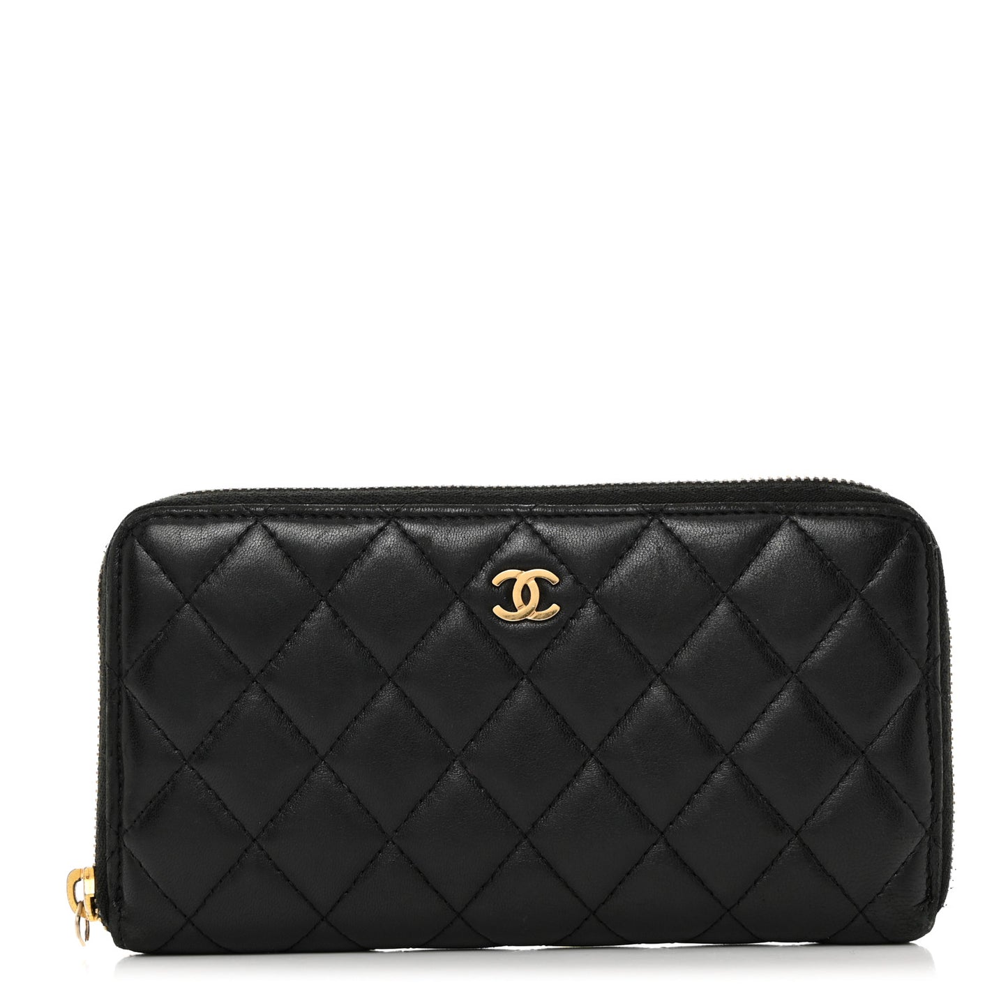 Lambskin Quilted Large Gusset Zip Around Wallet Black