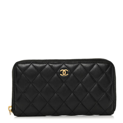 Chanel Lambskin Quilted Large Gusset Zip Around Wallet Black 1 of 8