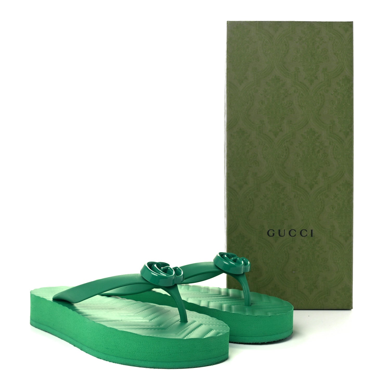 Gucci Rubber Chevron Womens GG Thong Sandals 37 New Shamarock 10 of 10