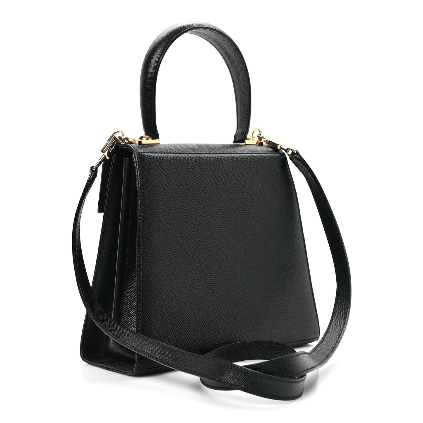 Hammered Calfskin Small Iconic Top Handle Bag Black