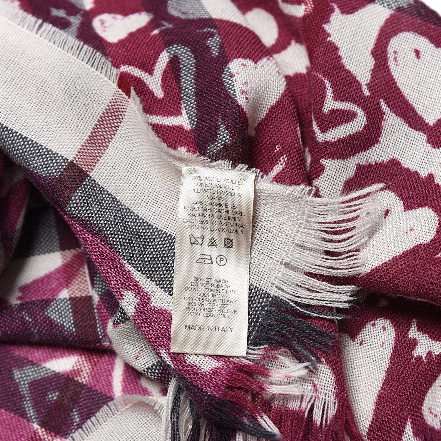 Burberry Wool Cashmere Painted Heart Print Nova Check Lightweight Scarf 5 of 5