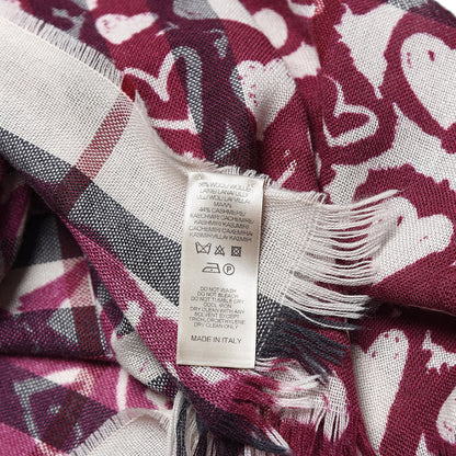Burberry Wool Cashmere Painted Heart Print Nova Check Lightweight Scarf 5 of 5