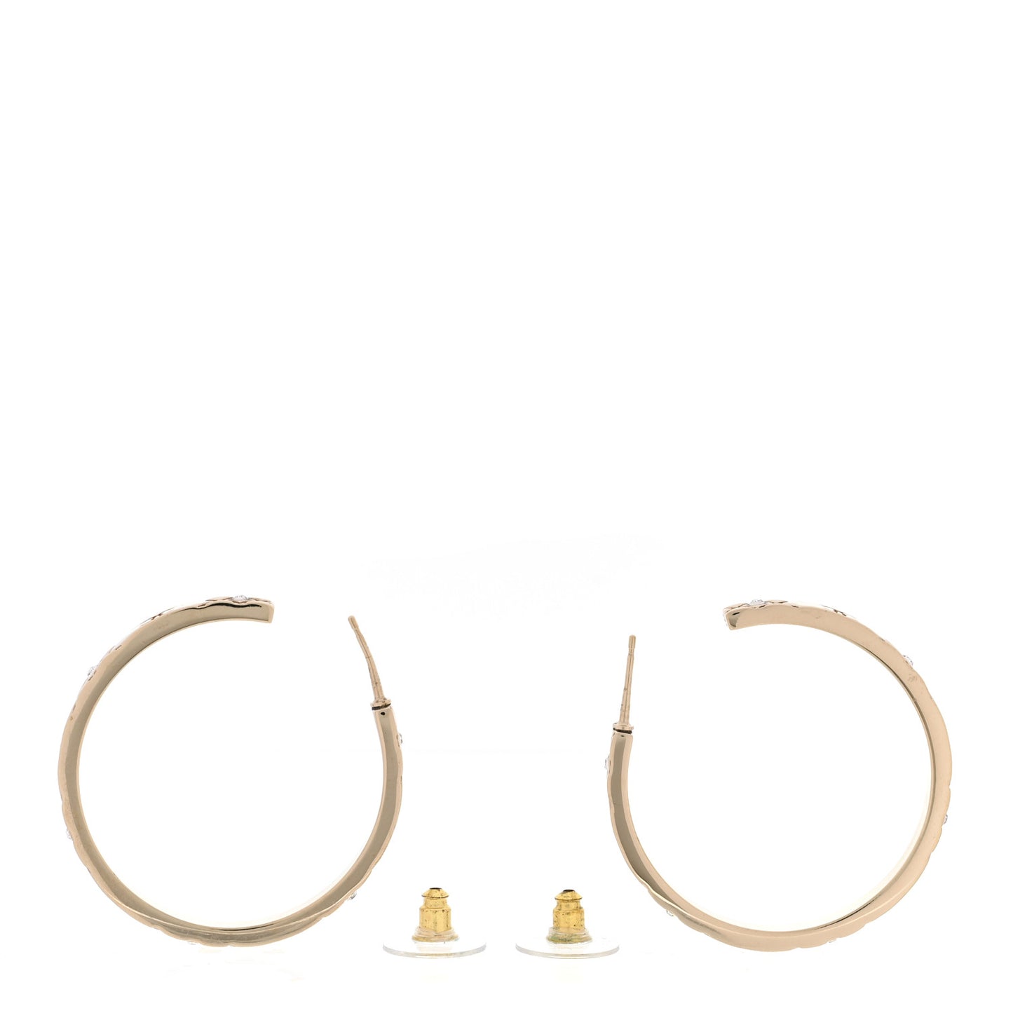 Metal Crystal Quilted CC Hoop Earrings Gold