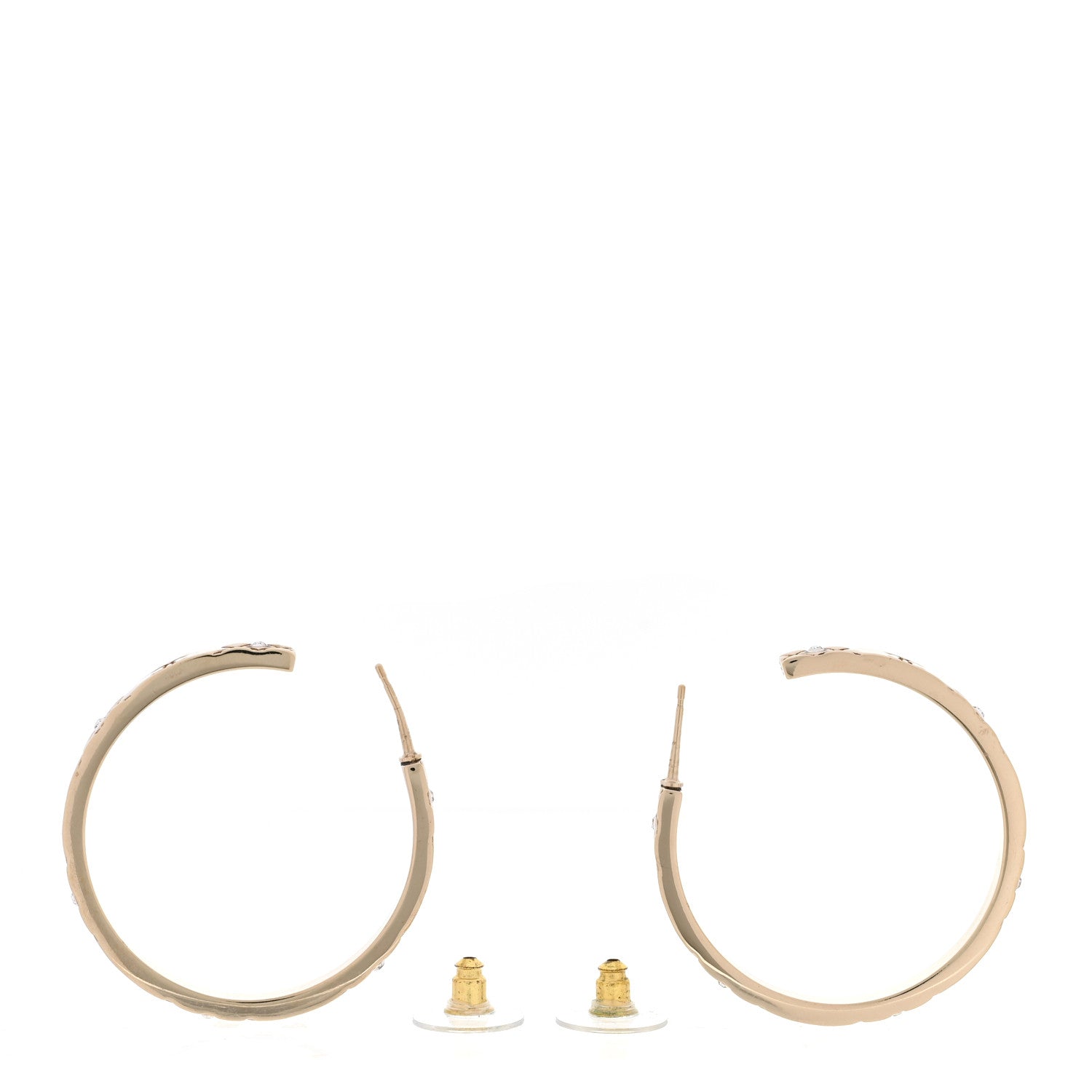 Chanel Metal Crystal Quilted CC Hoop Earrings Gold 3 of 6