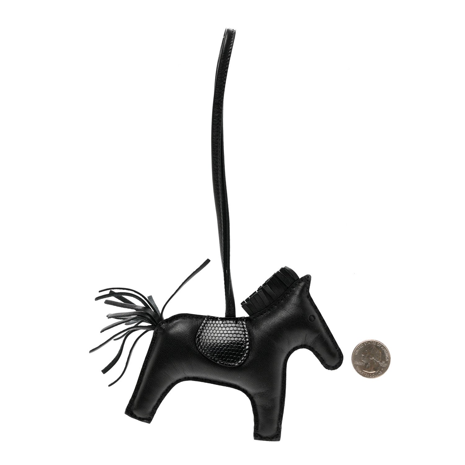 Hermes Milo Lambskin Lizard Touch Grigri Rodeo Horse Bag Charm MM So Black 2 of 4