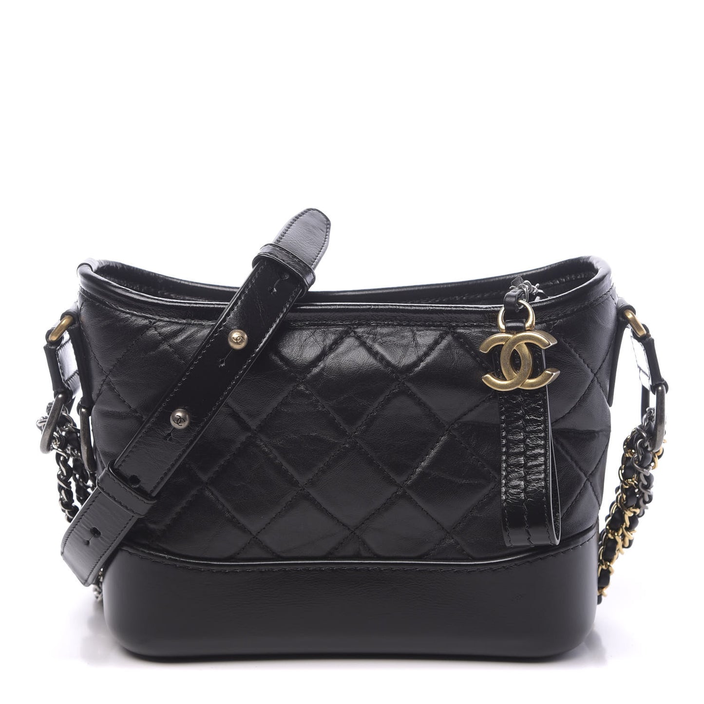 Aged Calfskin Quilted Small Gabrielle Hobo Black