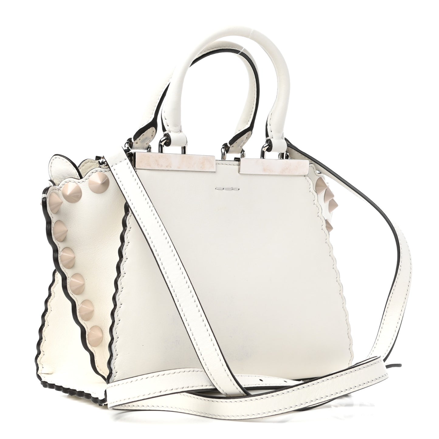 Vitello Dolce Scalloped Studded Mini 3Jours Tote White Ice Nuvola