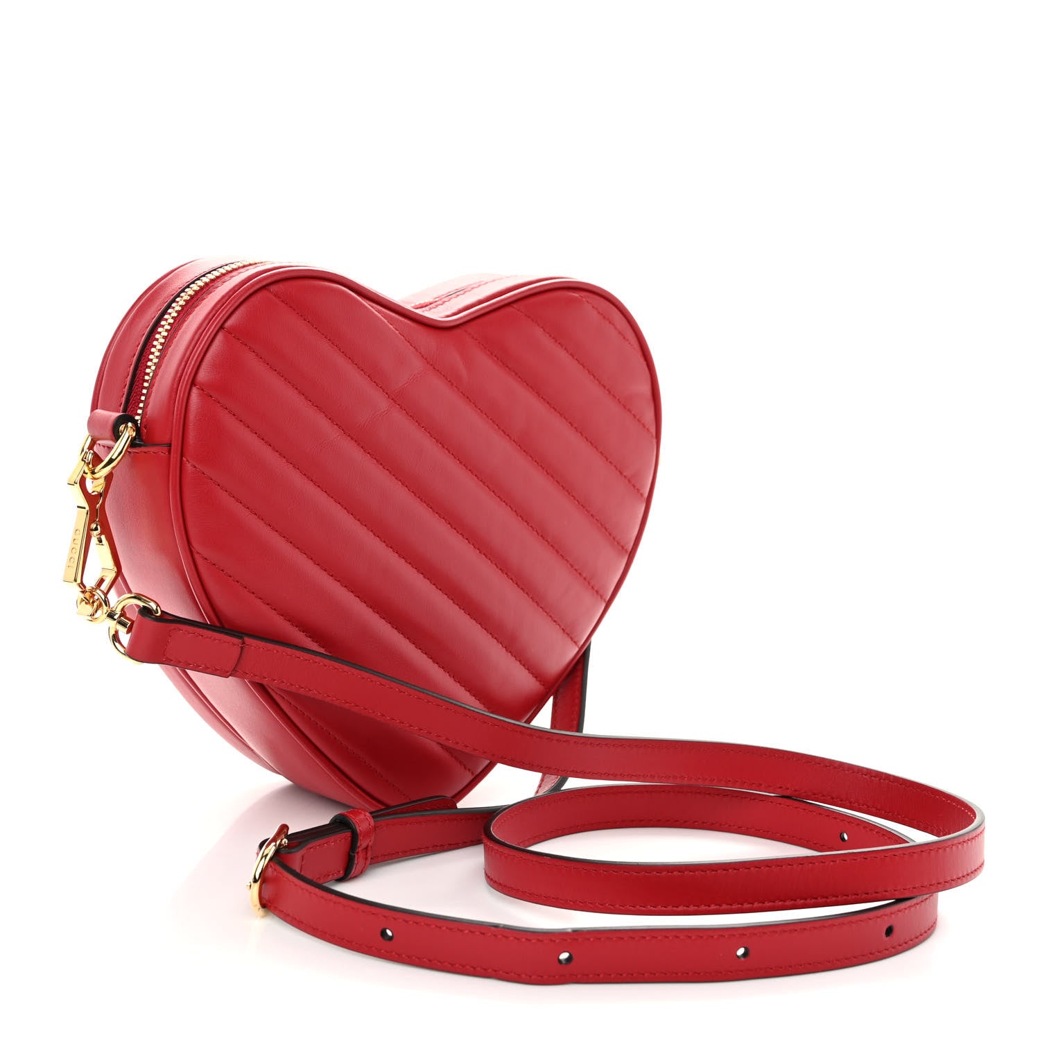 Gucci Calfskin Matelasse Diagonal Mini Interlocking G Heart Shoulder Bag Hibiscus Red 3 of 10