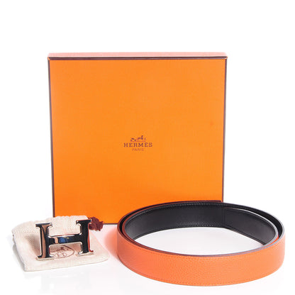 Hermes Togo Box Constance Reversible 32mm H Belt Orange Black 90 7 of 7