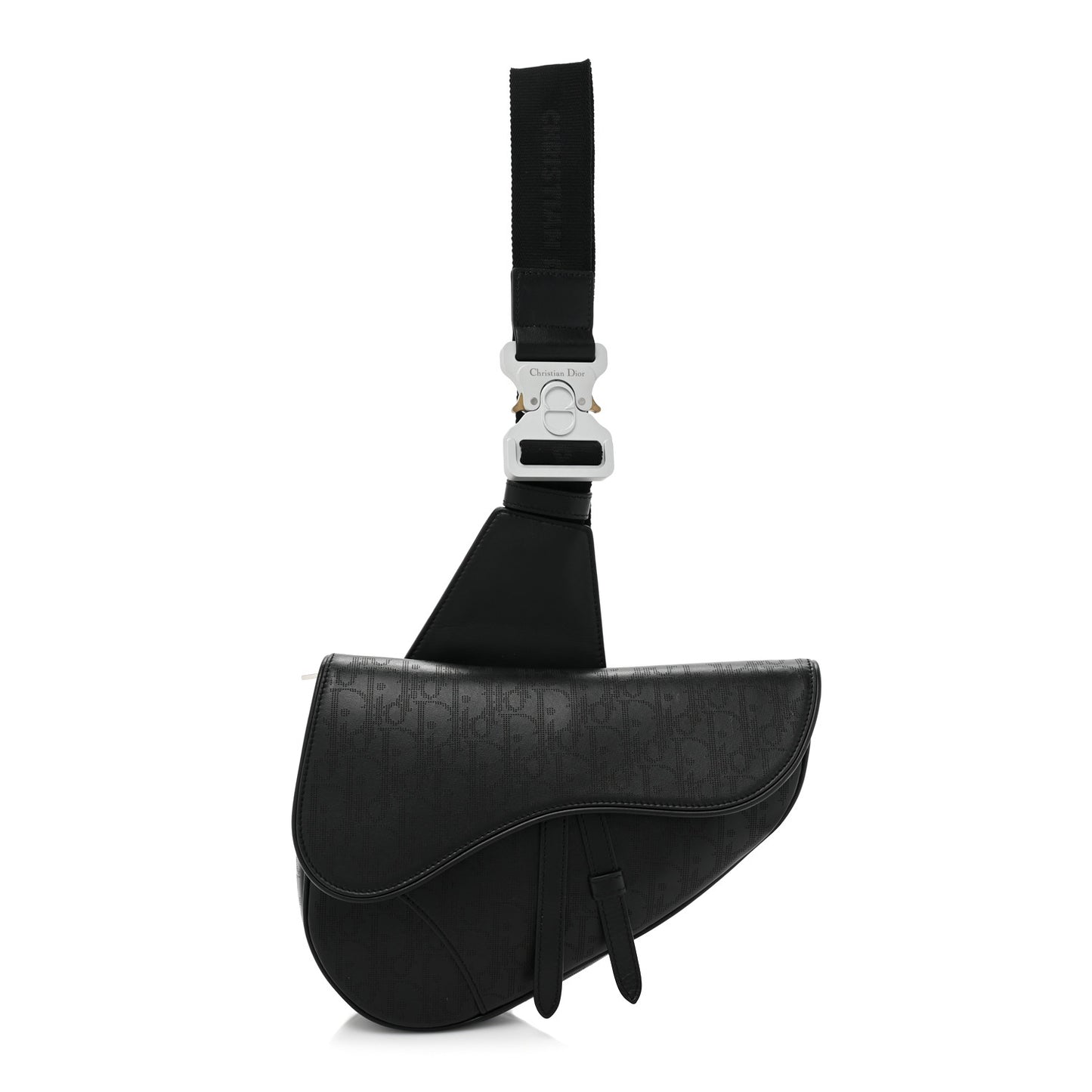 Calfskin Perforated Oblique Galaxy Mens Saddle Bag Black
