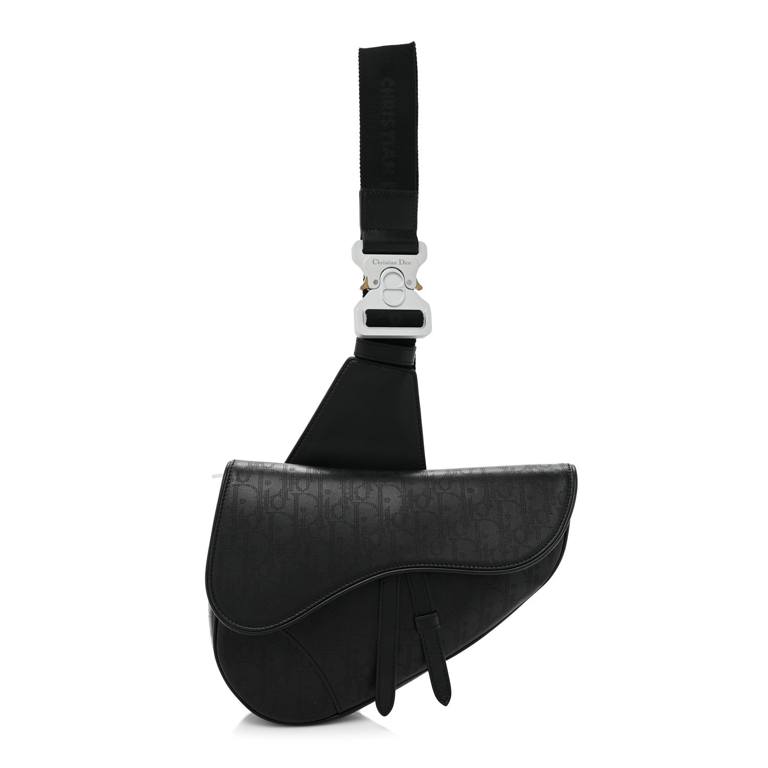 Christian Dior Calfskin Perforated Oblique Galaxy Mens Saddle Bag Black 1 of 9