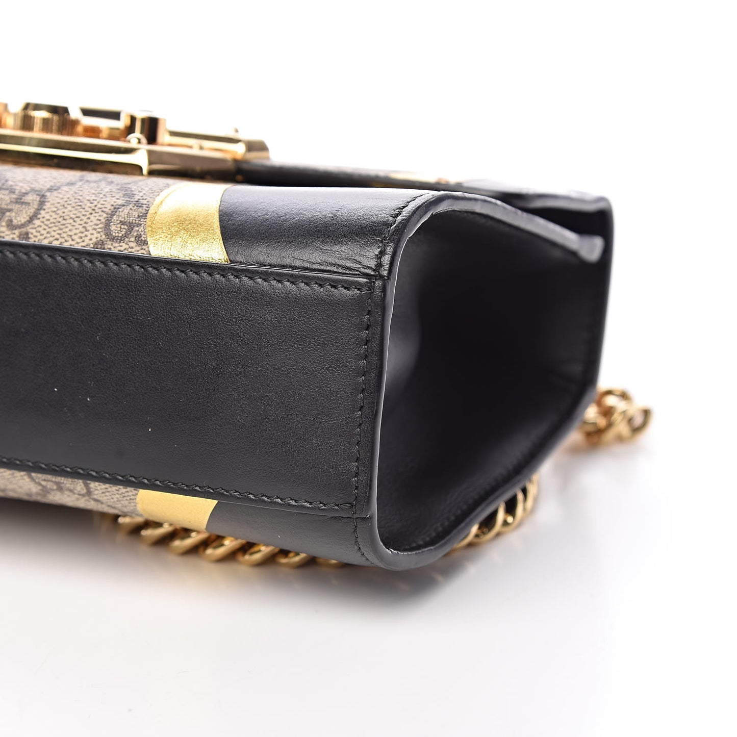 Calfskin GG Supreme Monogram Small Padlock Shoulder Bag Black Gold