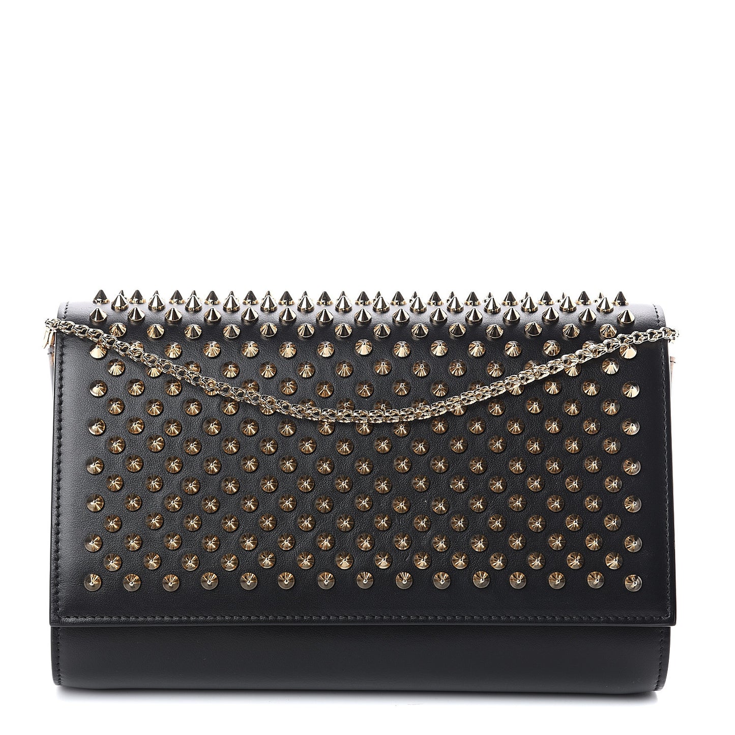 Calfskin Patent Leopard Spikes Paloma Clutch Black
