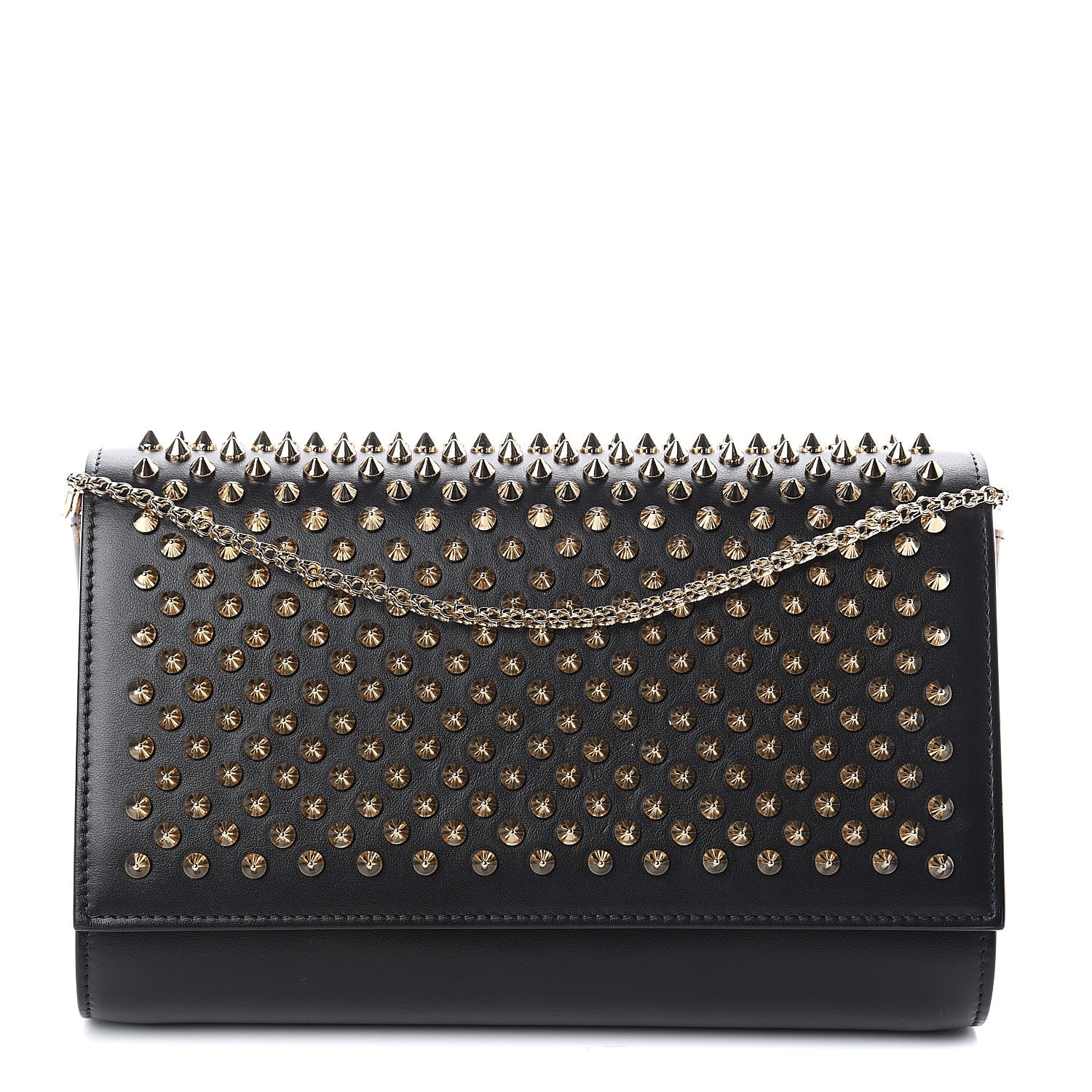Christian Louboutin Calfskin Patent Leopard Spikes Paloma Clutch Black 1 of 8
