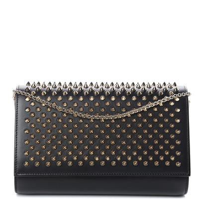 Christian Louboutin Calfskin Patent Leopard Spikes Paloma Clutch Black 1 of 8