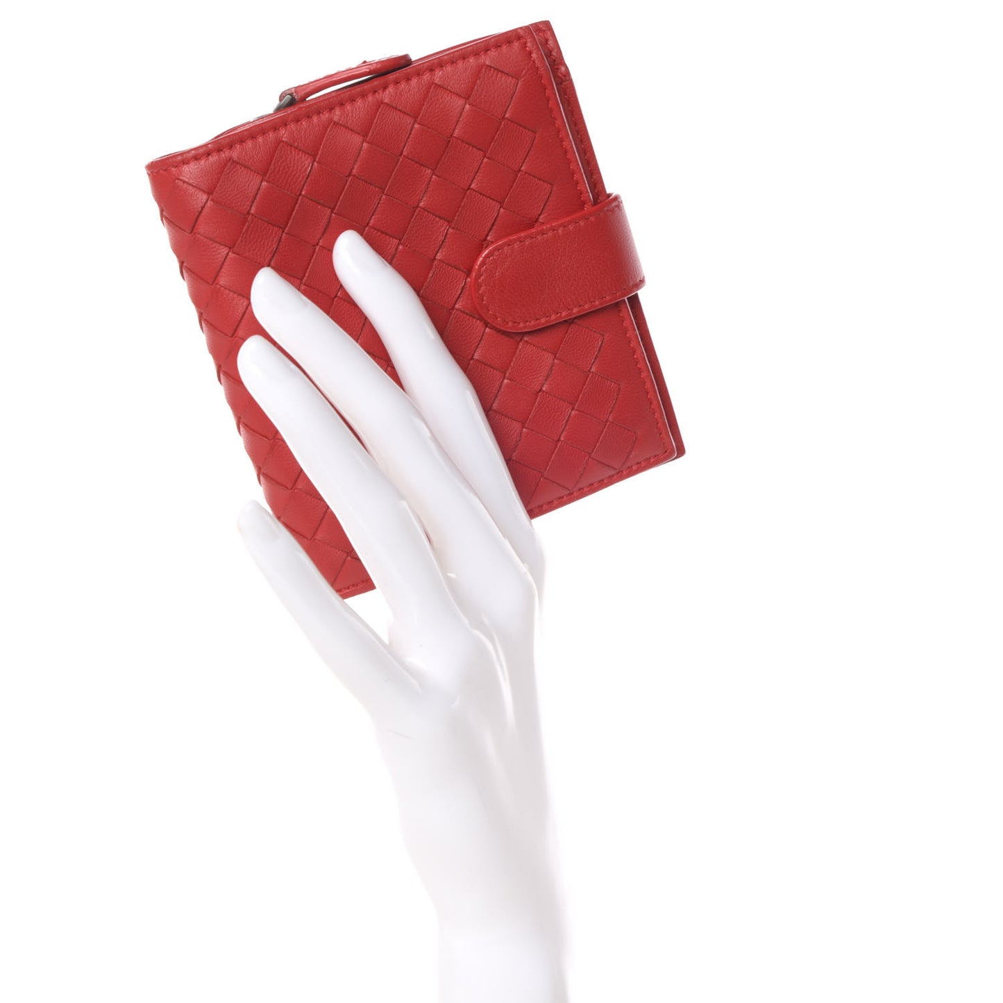BOTTEGA VENETA Nappa Intrecciato French Compact Wallet Fraise