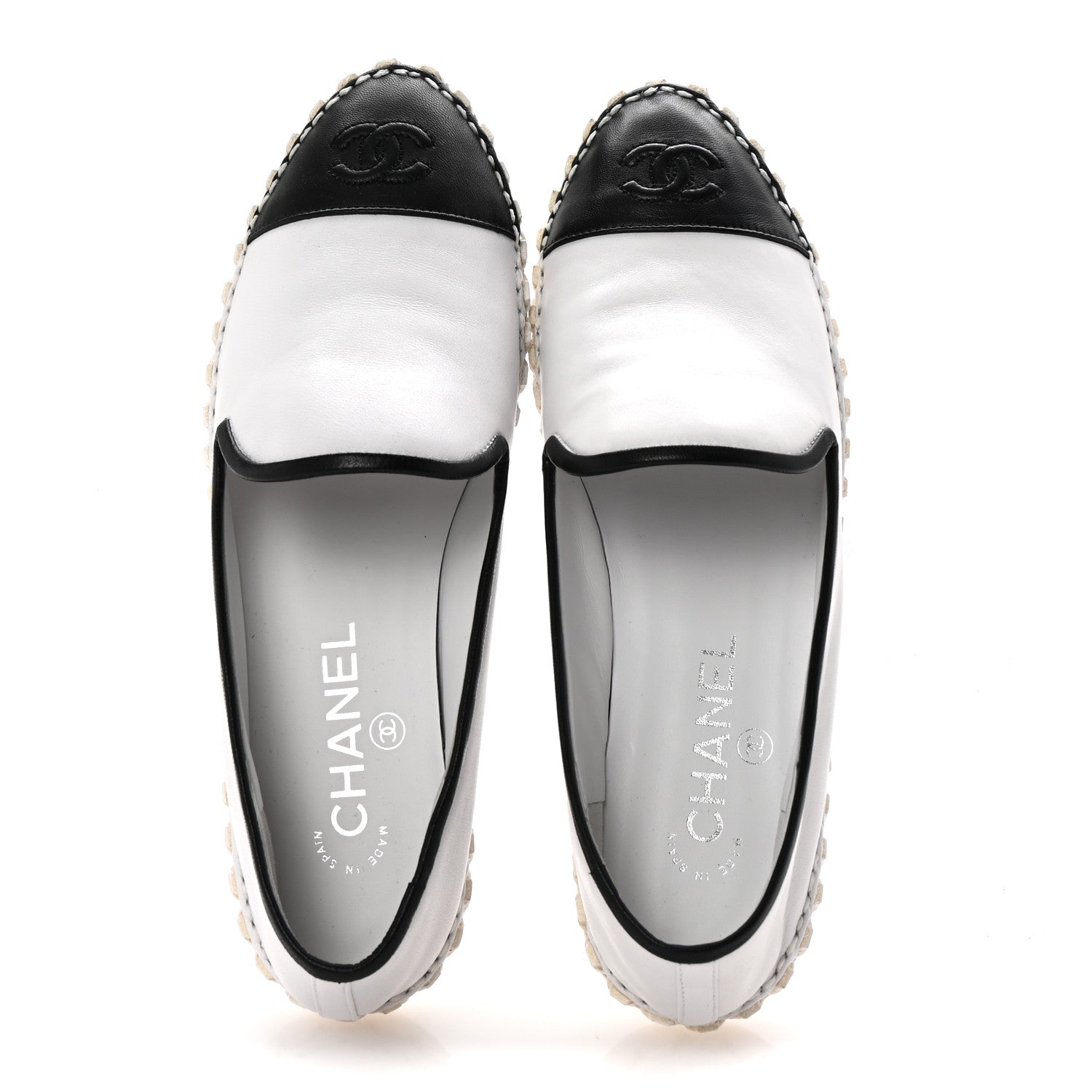 Chanel Lambskin Chain CC Mocassin Loafer Espadrilles 38 White Black 2 of 10