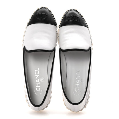 Chanel Lambskin Chain CC Mocassin Loafer Espadrilles 38 White Black 2 of 10