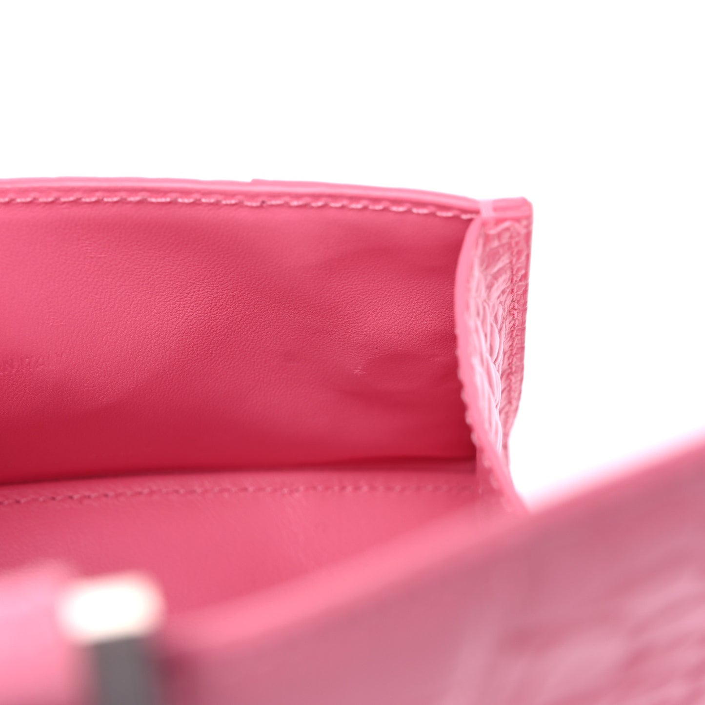 Shiny Calfskin Crocodile Embossed Hourglass Top Handle Bag XS Sweet Pink