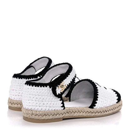 Chanel Braided Knit Cap Toe CC Ankle Strap Espadrilles 39 White Black 4 of 10