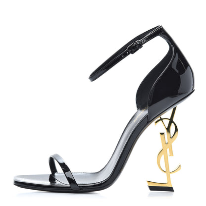 Saint Laurent Patent Calfskin Opyum 110 Sandals 40 Black Gold 1 of 8