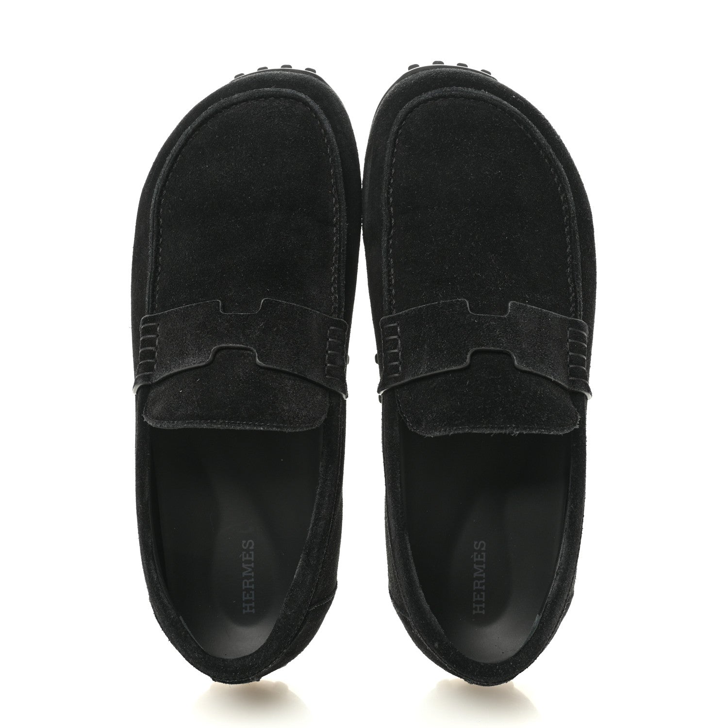 Hermes Suede Calfskin Womens Lazy Loafers 41 Black 2 of 10