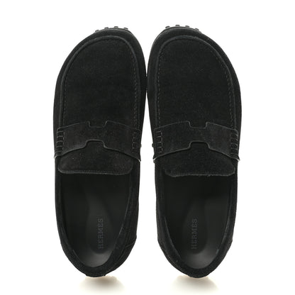 Hermes Suede Calfskin Womens Lazy Loafers 41 Black 2 of 10