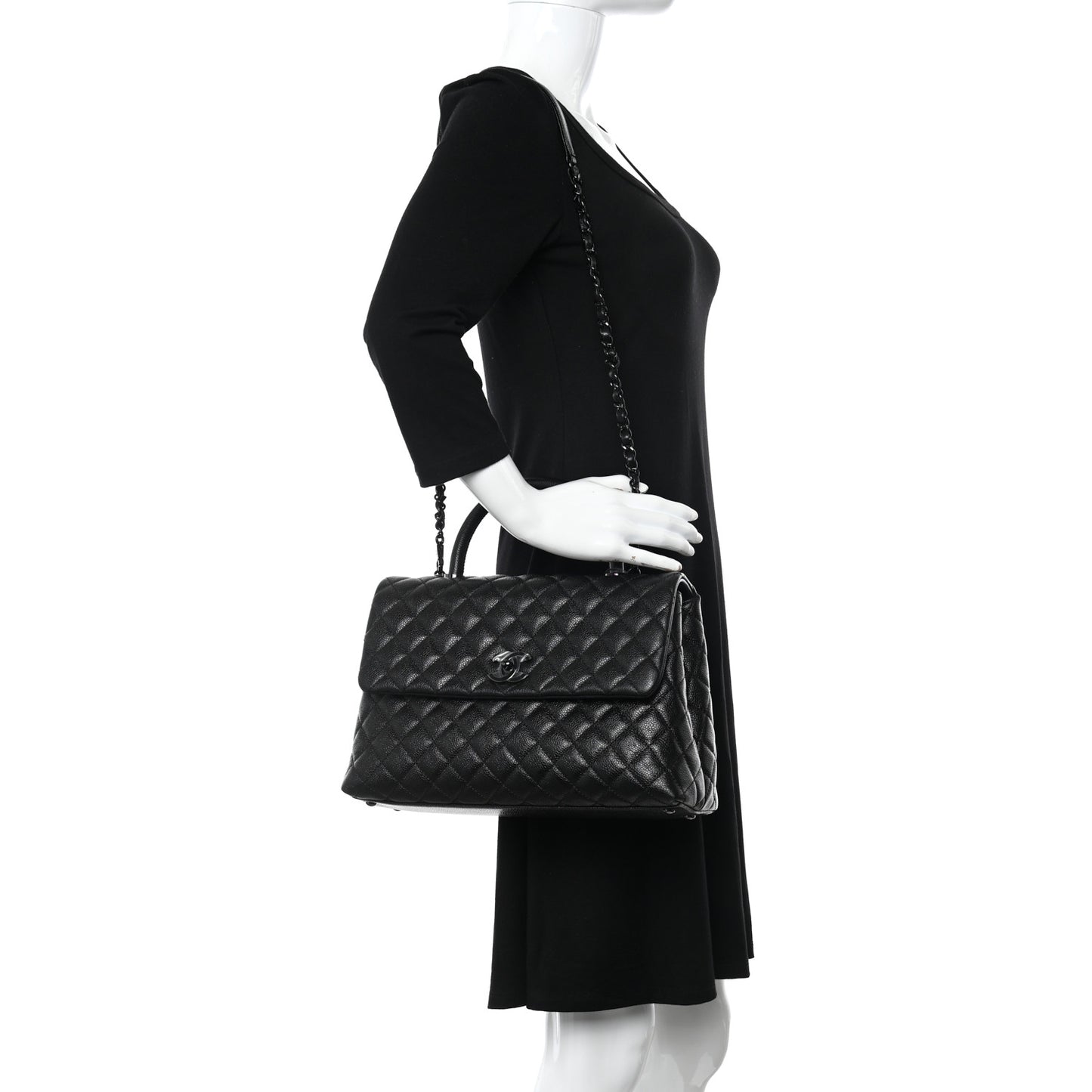 Caviar Quilted Medium Coco Handle Flap So Black