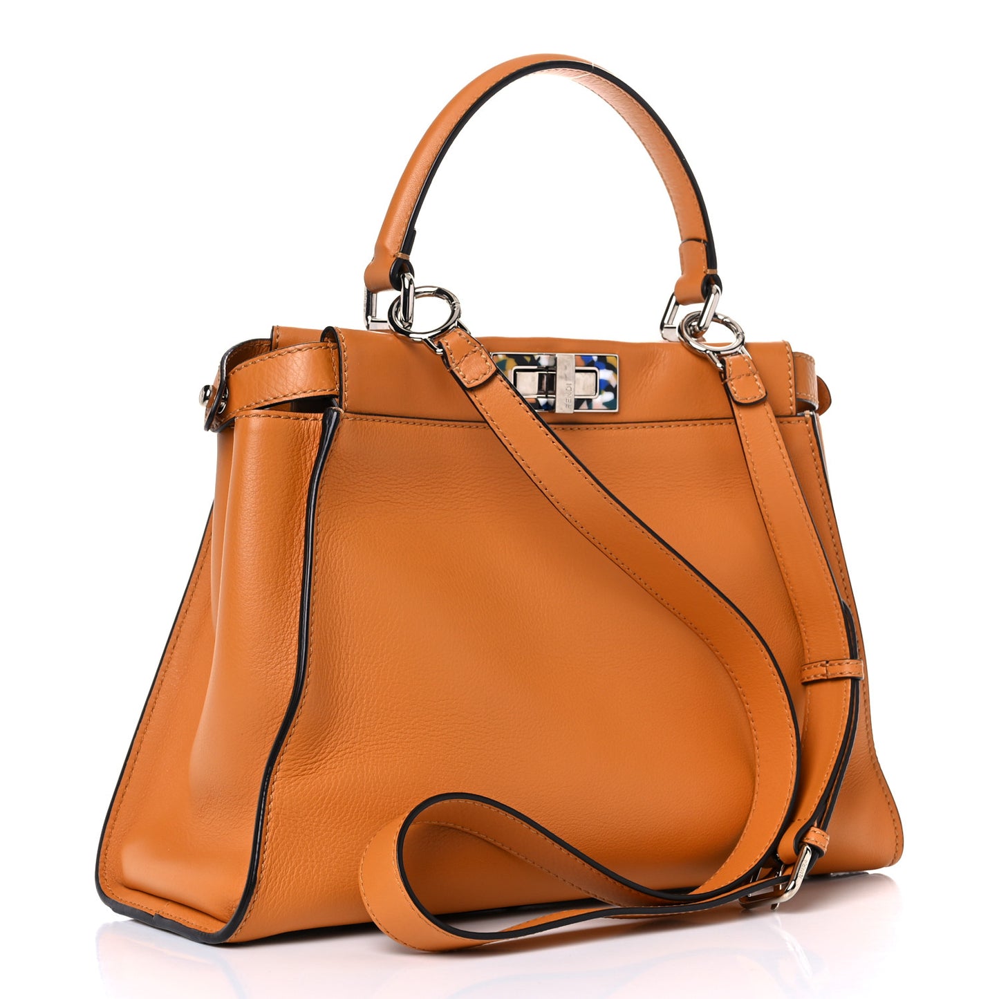 Vitello Seta Shiny Nappa Plexiglass Granite Medium Peekaboo Iconic Satchel Ginger Latte
