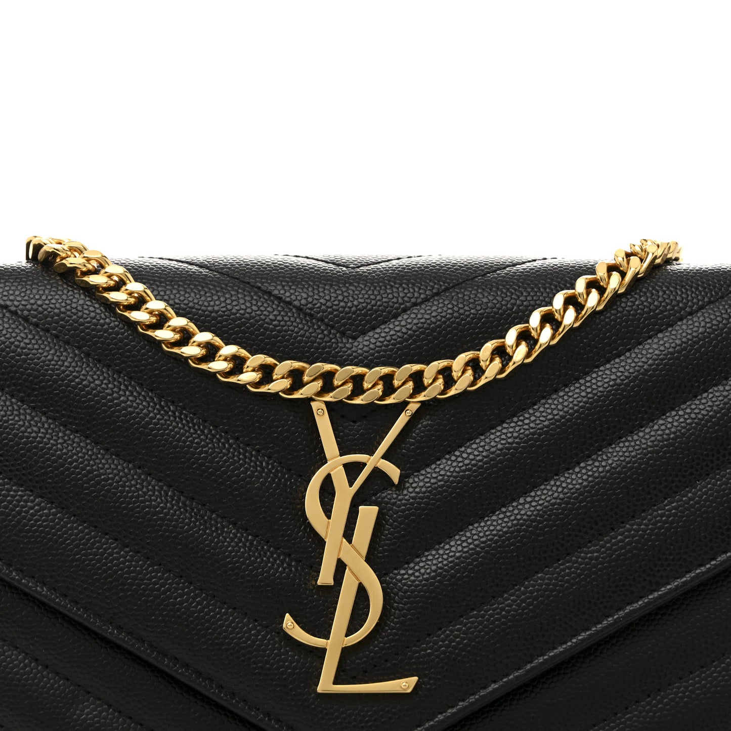 Grain De Poudre Matelasse Chevron Monogram Chain Wallet Black